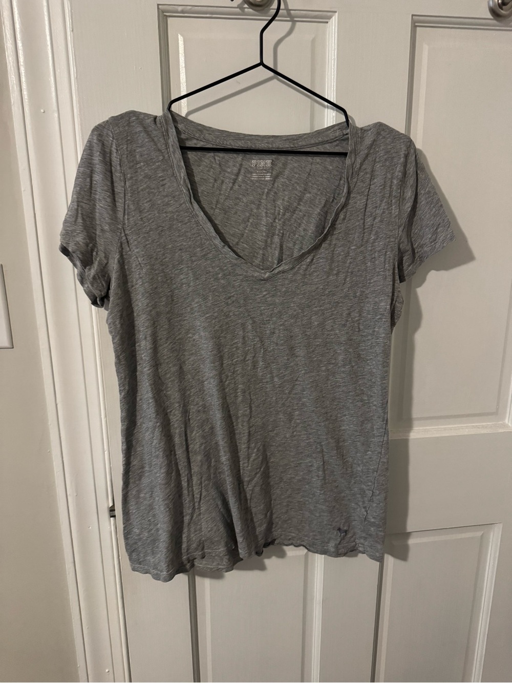 PINK Victoria's Secret Heather Gray V-Neck Short Sleeve Tee
